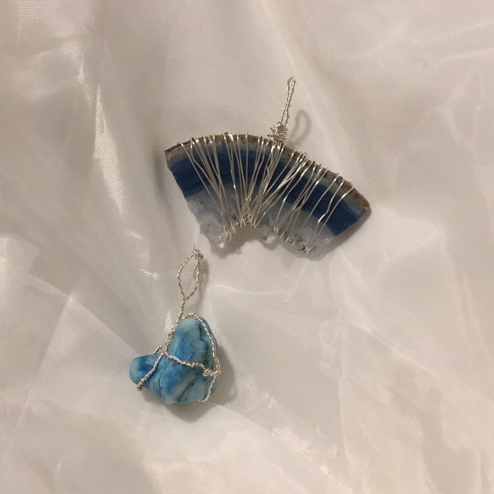 Hand made wire wrapped pendants.